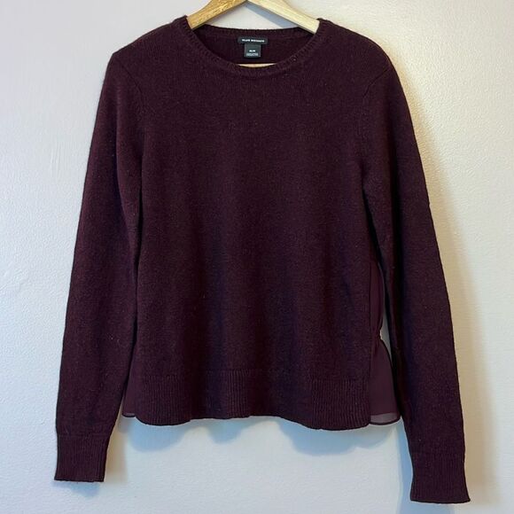Club Monaco Women’s Wool Blend Sweater Pleated Ruffle Back Plum Maroon Sz Medium - Picture 1 of 6